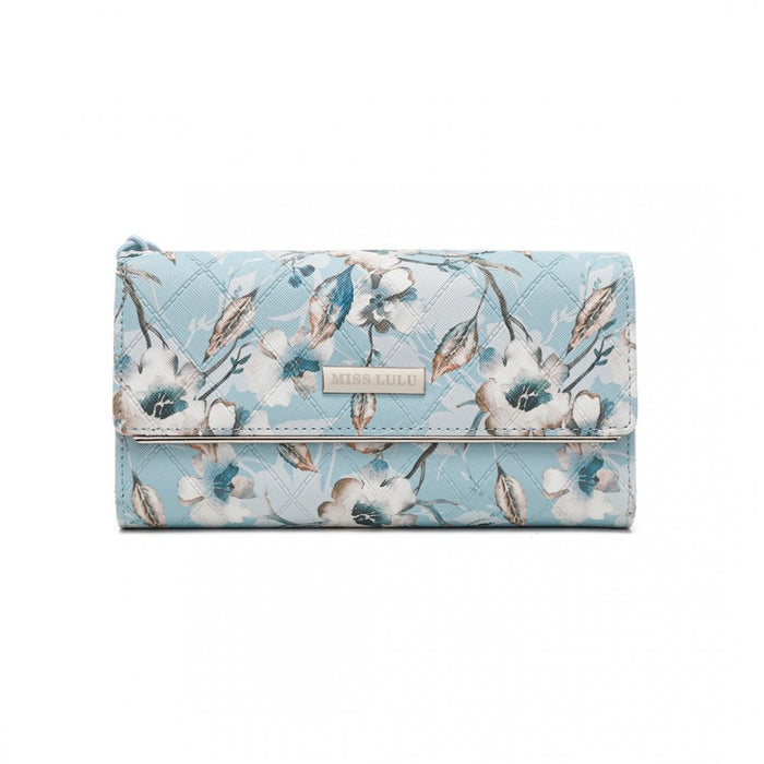 LP2353F - Miss Lulu Ladies' Flower Printed PU Leather Long Purse - Blue