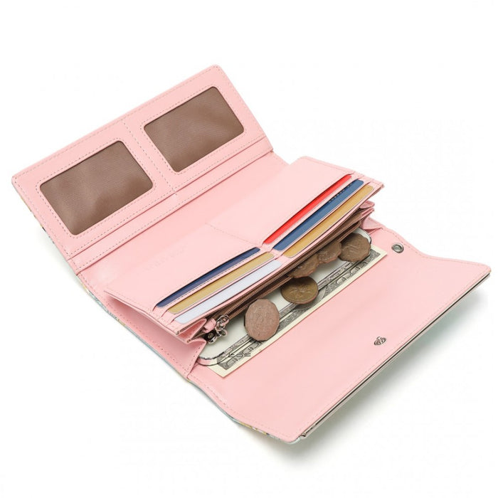 LP2353F - Miss Lulu Ladies' Flower Printed PU Leather Long Purse - Blue