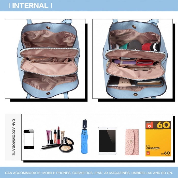 LT1822 - MISS LULU STRUCTURED PANELLED SHOULDER BAG - BLUE