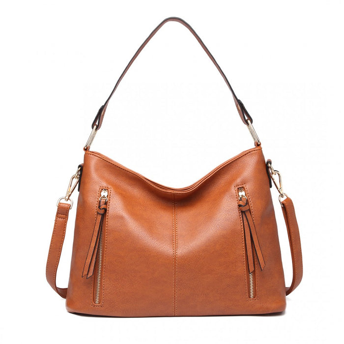 LT1941-MISS LULU CLASSIC STYLE SLOUCH SHOULDER BAG BROWN