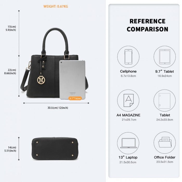 LT2352 - Miss Lulu Modern Elegance PU Leather Lady's Tote - Black