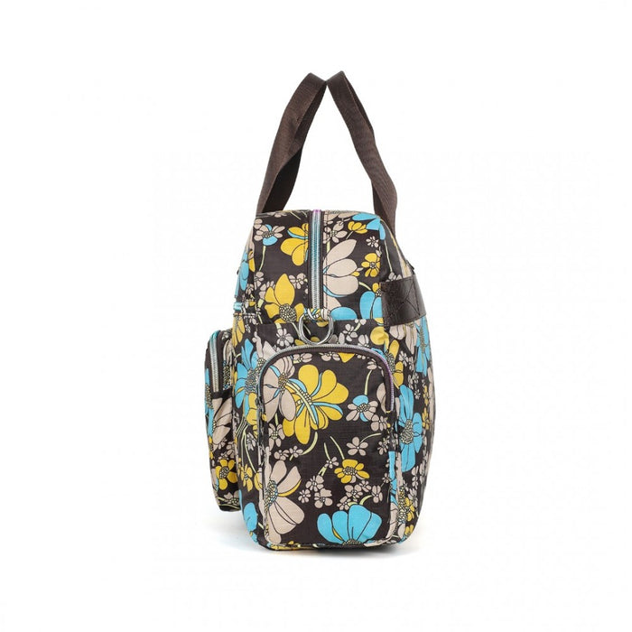 MSK2436F - Kono Large Capacity Travel Bag with Multiple Zippered Pockets And Flower Print Perfect For Daily Use - Brown