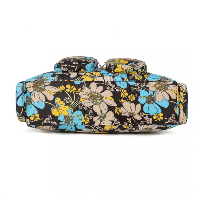 MSK2436F - Kono Large Capacity Travel Bag with Multiple Zippered Pockets And Flower Print Perfect For Daily Use - Brown