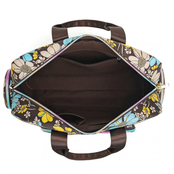 MSK2436F - Kono Large Capacity Travel Bag with Multiple Zippered Pockets And Flower Print Perfect For Daily Use - Brown