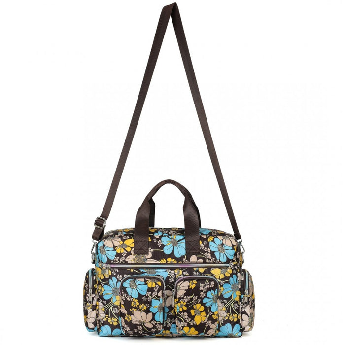 MSK2436F - Kono Large Capacity Travel Bag with Multiple Zippered Pockets And Flower Print Perfect For Daily Use - Brown