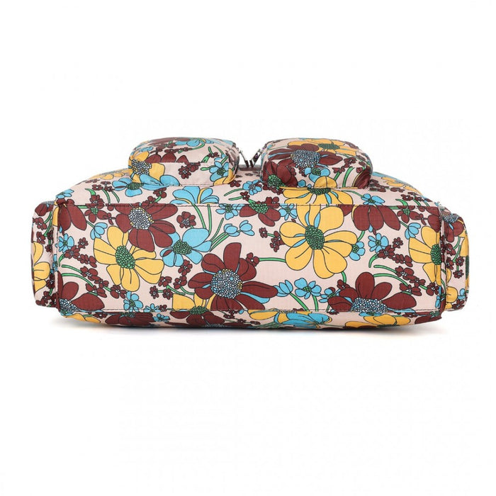 MSK2436F - Kono Large Capacity Travel Bag with Multiple Zippered Pockets And Flower Print Perfect For Daily Use - Khaki