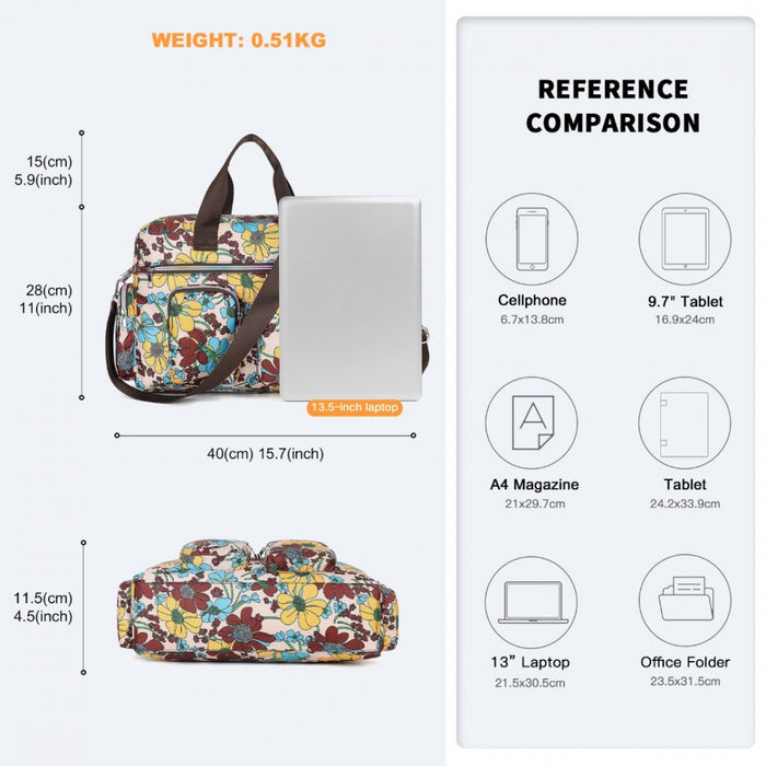 MSK2436F - Kono Large Capacity Travel Bag with Multiple Zippered Pockets And Flower Print Perfect For Daily Use - Khaki