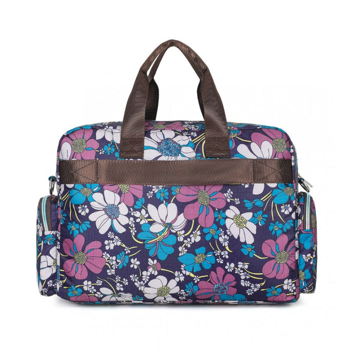 MSK2436F - Kono Large Capacity Travel Bag with Multiple Zippered Pockets And Flower Print Perfect For Daily Use - Navy
