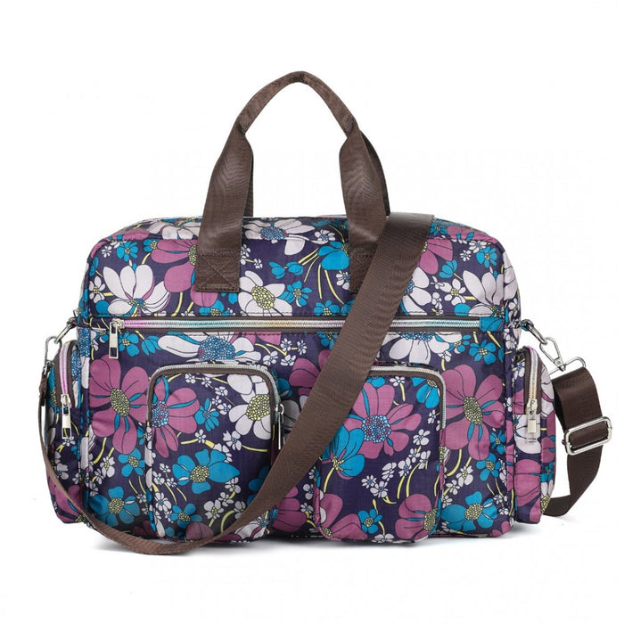MSK2436F - Kono Large Capacity Travel Bag with Multiple Zippered Pockets And Flower Print Perfect For Daily Use - Navy