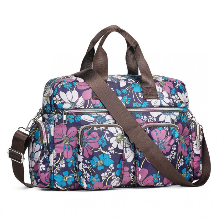 MSK2436F - Kono Large Capacity Travel Bag with Multiple Zippered Pockets And Flower Print Perfect For Daily Use - Navy
