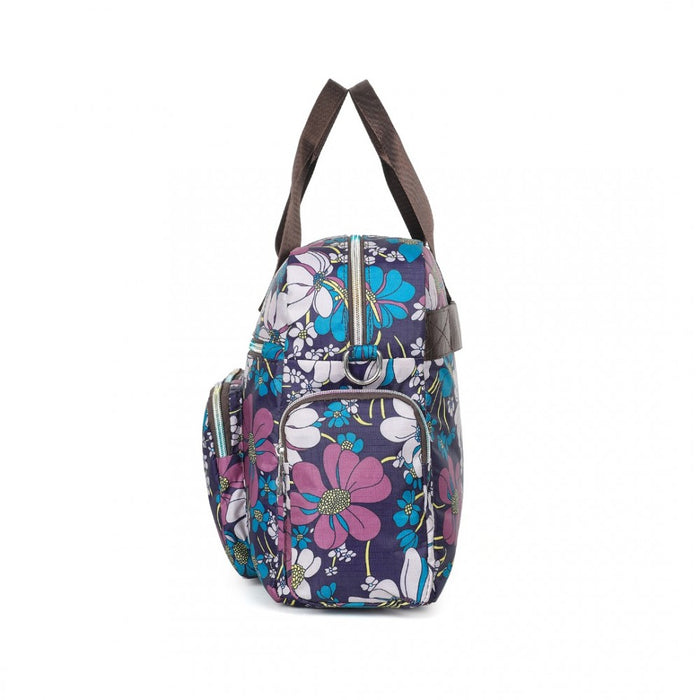 MSK2436F - Kono Large Capacity Travel Bag with Multiple Zippered Pockets And Flower Print Perfect For Daily Use - Navy
