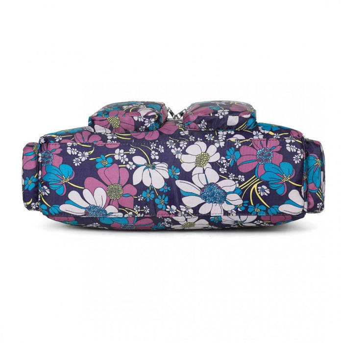 MSK2436F - Kono Large Capacity Travel Bag with Multiple Zippered Pockets And Flower Print Perfect For Daily Use - Navy