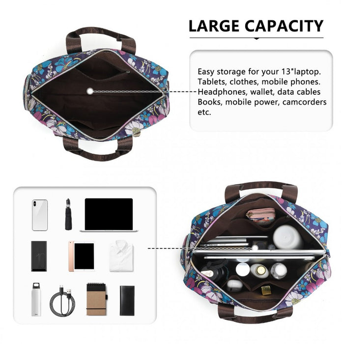MSK2436F - Kono Large Capacity Travel Bag with Multiple Zippered Pockets And Flower Print Perfect For Daily Use - Navy