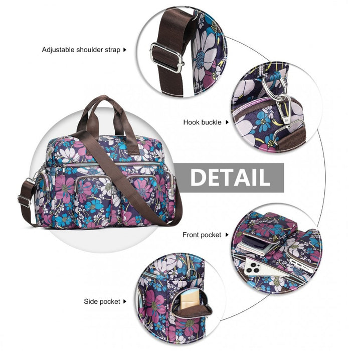 MSK2436F - Kono Large Capacity Travel Bag with Multiple Zippered Pockets And Flower Print Perfect For Daily Use - Navy