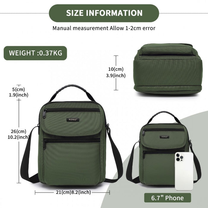 MSK2446 - Kono Durable Men's Crossbody Shoulder Bag with Multiple Pockets - Messenger Bag for Travel, Work, and Daily Use - Green
