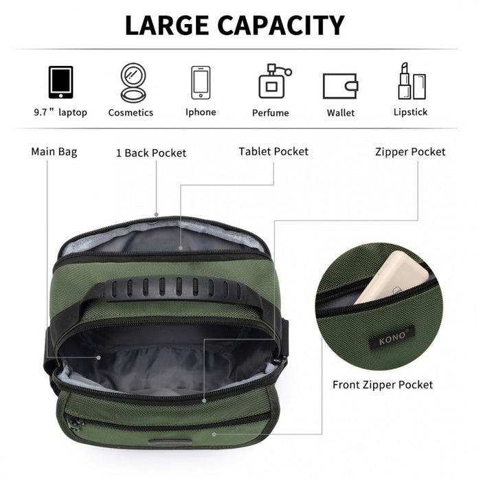 MSK2446 - Kono Durable Men's Crossbody Shoulder Bag with Multiple Pockets - Messenger Bag for Travel, Work, and Daily Use - Green