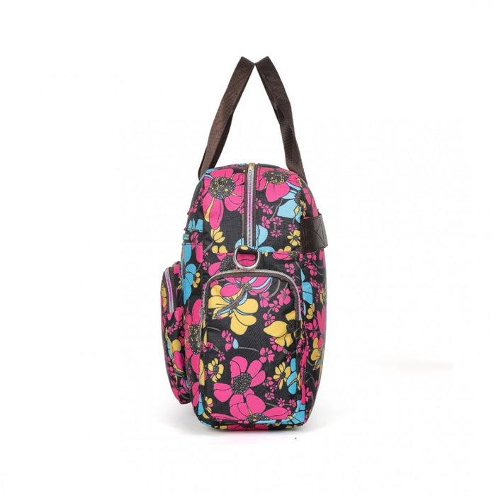 MSK2436 - Kono Large Capacity Travel Bag with Multiple Zippered Pockets And Flower Print Perfect For Daily Use - Black