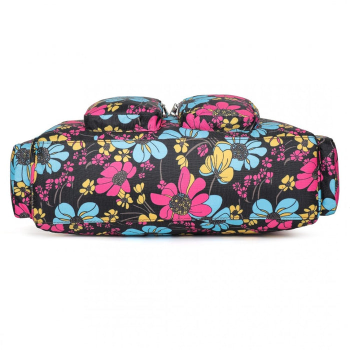 MSK2436 - Kono Large Capacity Travel Bag with Multiple Zippered Pockets And Flower Print Perfect For Daily Use - Black