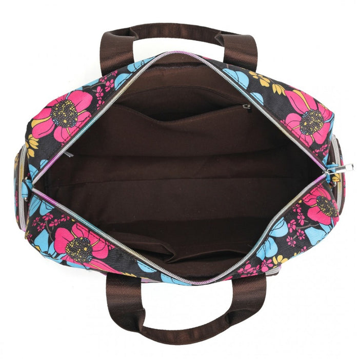MSK2436 - Kono Large Capacity Travel Bag with Multiple Zippered Pockets And Flower Print Perfect For Daily Use - Black