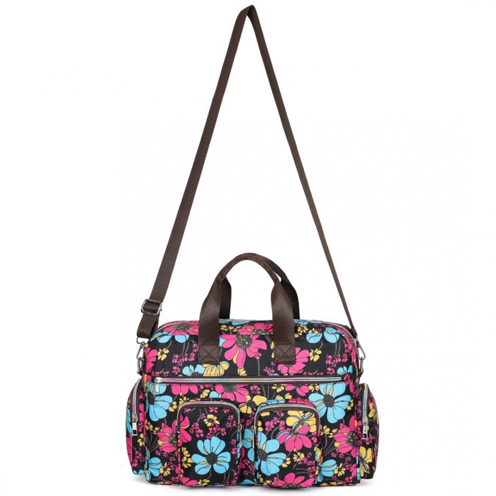 MSK2436 - Kono Large Capacity Travel Bag with Multiple Zippered Pockets And Flower Print Perfect For Daily Use - Black