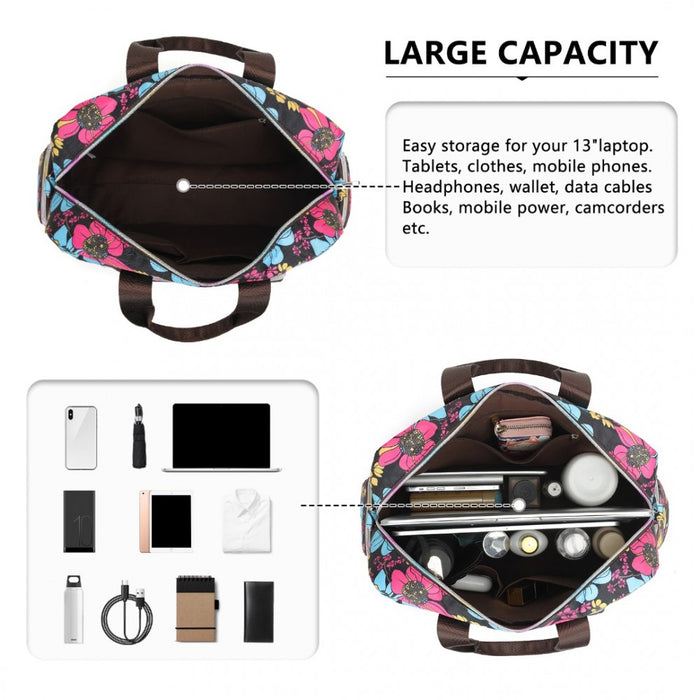 MSK2436 - Kono Large Capacity Travel Bag with Multiple Zippered Pockets And Flower Print Perfect For Daily Use - Black
