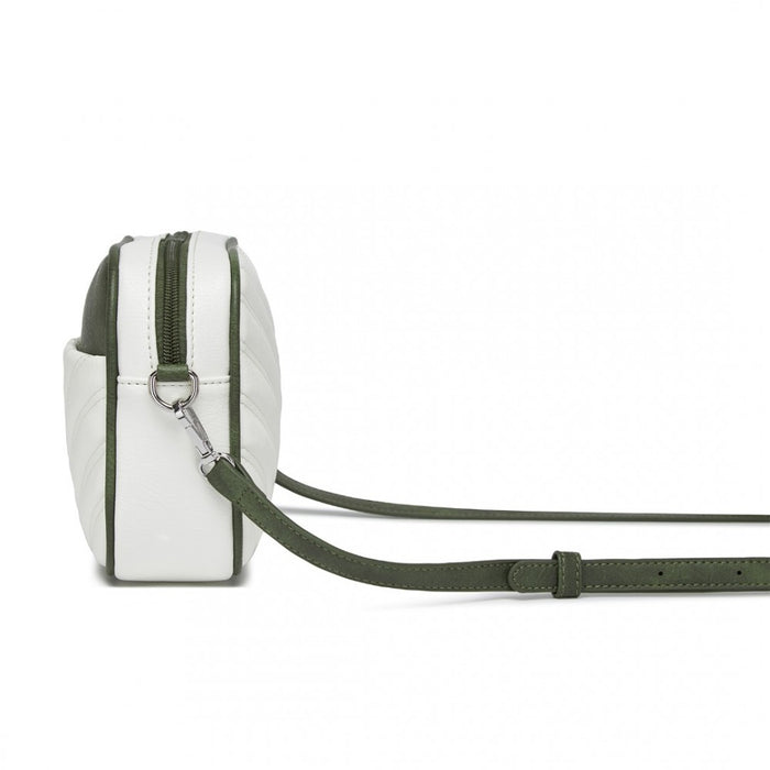 MSM2460 - Miss Lulu Minimalist V-Stitch PU Leather Crossbody Bag with Tassel Zip - White And Green