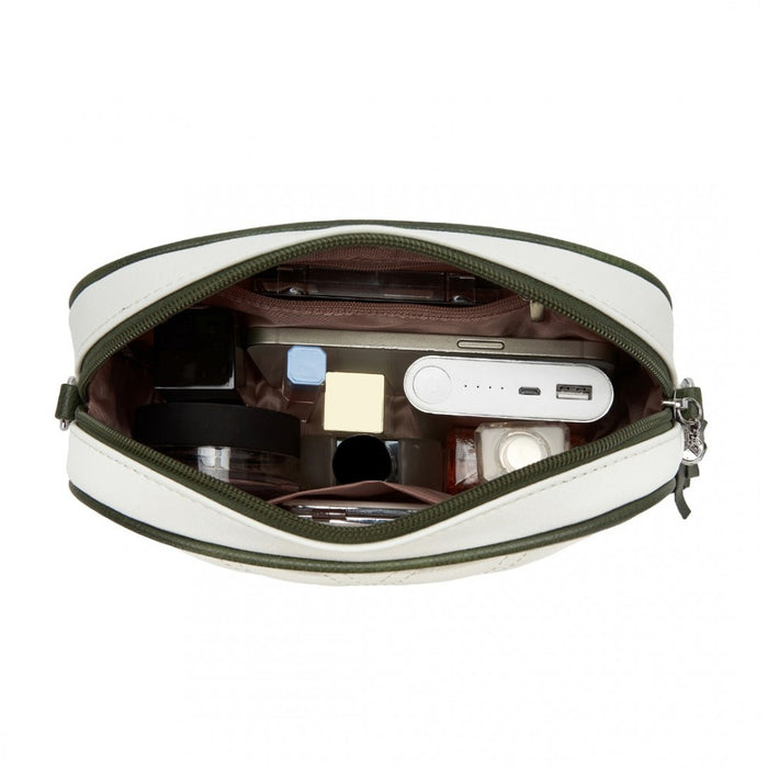 MSM2460 - Miss Lulu Minimalist V-Stitch PU Leather Crossbody Bag with Tassel Zip - White And Green