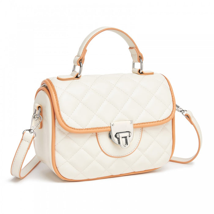 MSM2507 - Miss Lulu Practical Quilted PU Leather Crossbody Handbag with Secure Lock and Everyday Storage - Beige