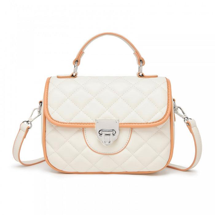 MSM2507 - Miss Lulu Practical Quilted PU Leather Crossbody Handbag with Secure Lock and Everyday Storage - Beige