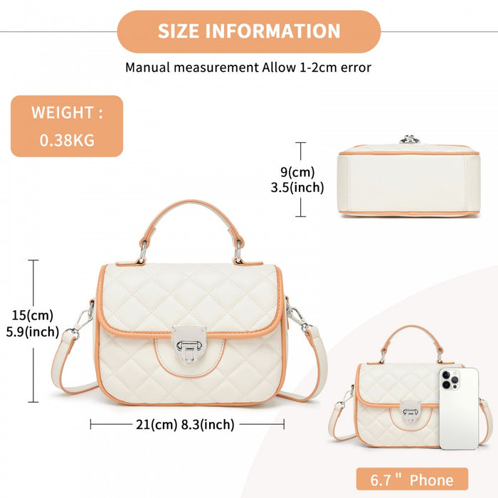 MSM2507 - Miss Lulu Practical Quilted PU Leather Crossbody Handbag with Secure Lock and Everyday Storage - Beige