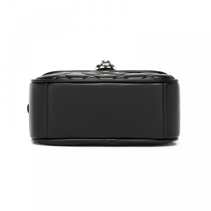 MSM2507 - Miss Lulu Practical Quilted PU Leather Crossbody Handbag with Secure Lock and Everyday Storage - Black