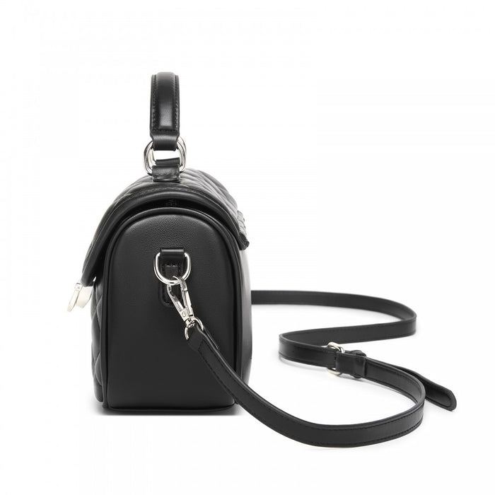 MSM2507 - Miss Lulu Practical Quilted PU Leather Crossbody Handbag with Secure Lock and Everyday Storage - Black