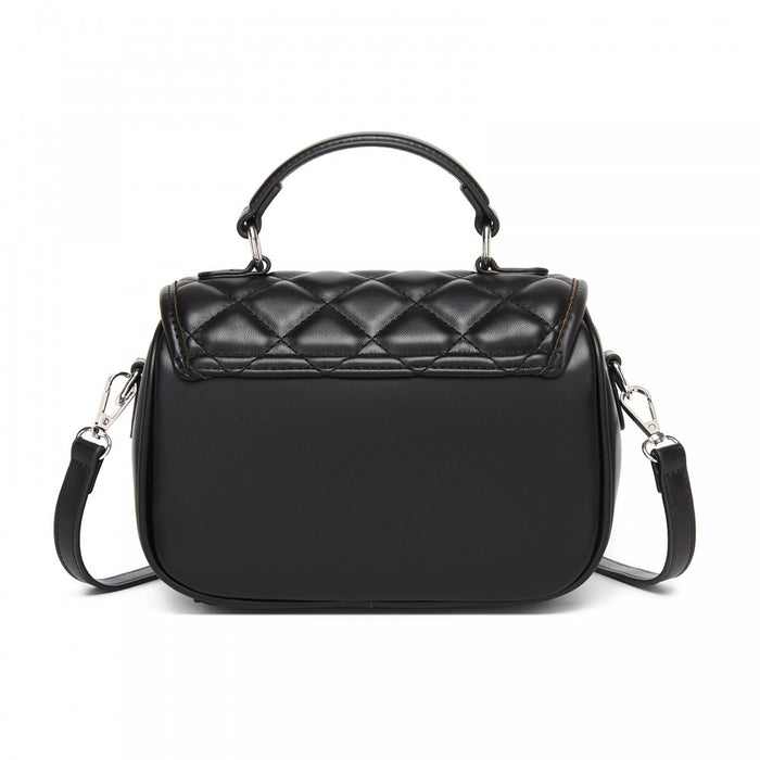 MSM2507 - Miss Lulu Practical Quilted PU Leather Crossbody Handbag with Secure Lock and Everyday Storage - Black