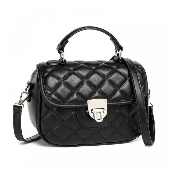 MSM2507 - Miss Lulu Practical Quilted PU Leather Crossbody Handbag with Secure Lock and Everyday Storage - Black