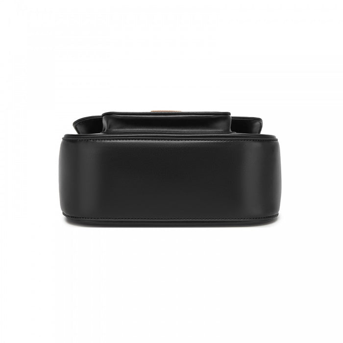 MSM2513 - Miss Lulu Chic Fashion PU Crossbody Shoulder Bag with Detachable Woven Strap for Women - Black