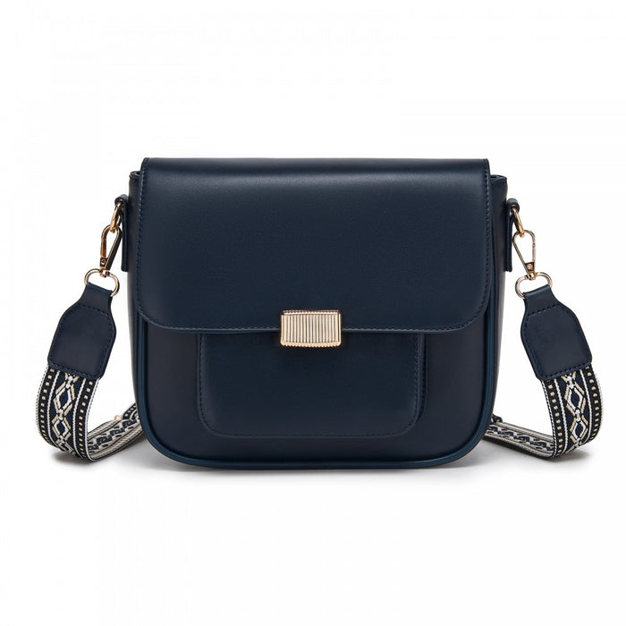 MSM2513 - Miss Lulu Chic Fashion PU Crossbody Shoulder Bag with Detachable Woven Strap for Women - Navy