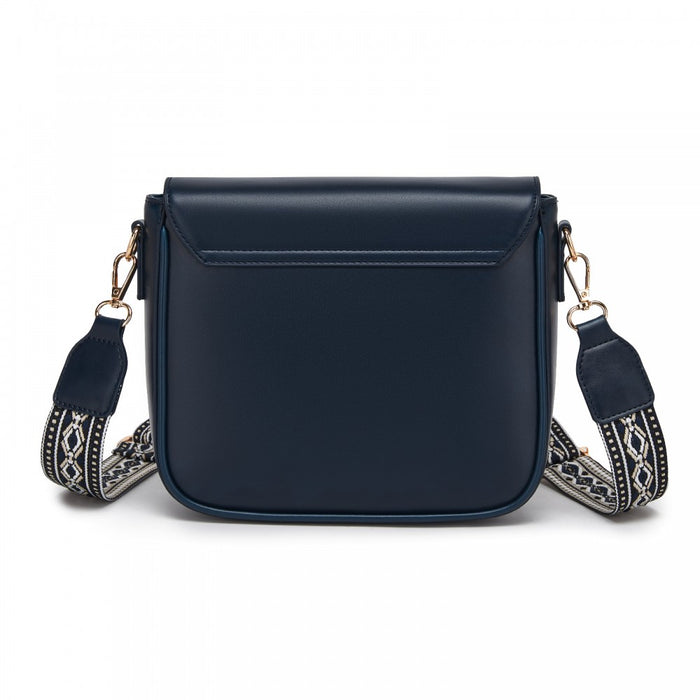 MSM2513 - Miss Lulu Chic Fashion PU Crossbody Shoulder Bag with Detachable Woven Strap for Women - Navy