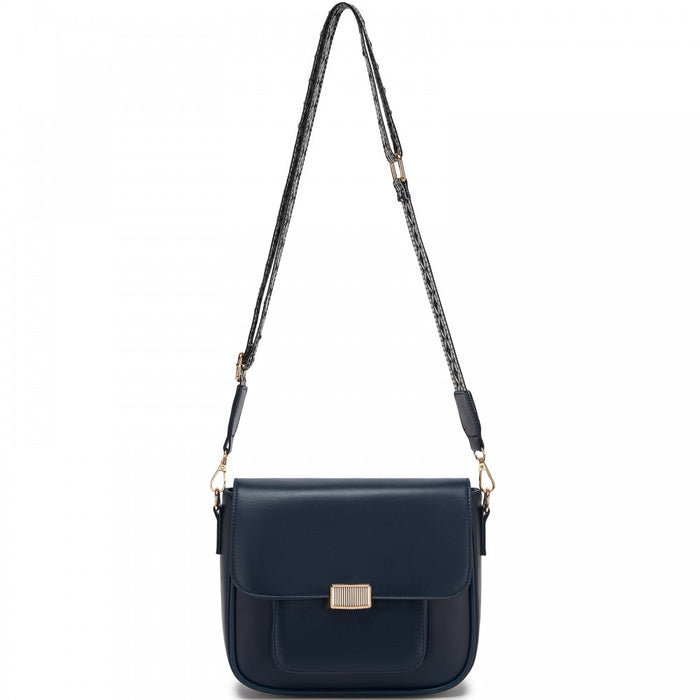 MSM2513 - Miss Lulu Chic Fashion PU Crossbody Shoulder Bag with Detachable Woven Strap for Women - Navy
