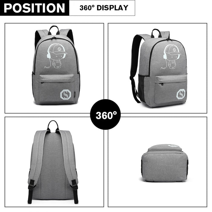 E6878 - KONO GLOW IN THE DARK WATERPROOF BACKPACK GREY