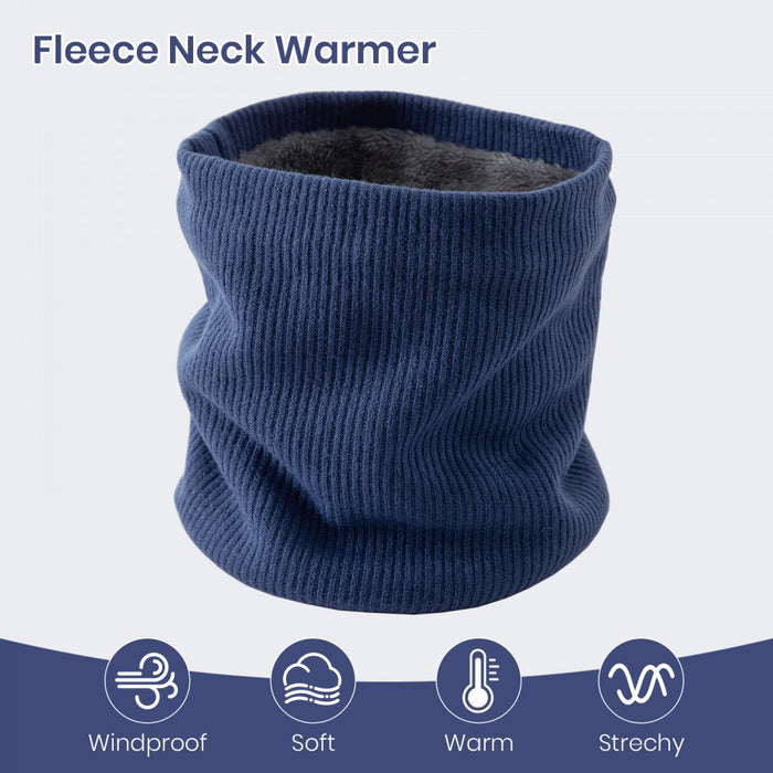 NWN5431 - Fleece-Lined Knit Neck Warmer Gaiter–Double-Layer Acrylic & Polyester, Stretchy, Soft, Wind-Resistant, Warm - Blue