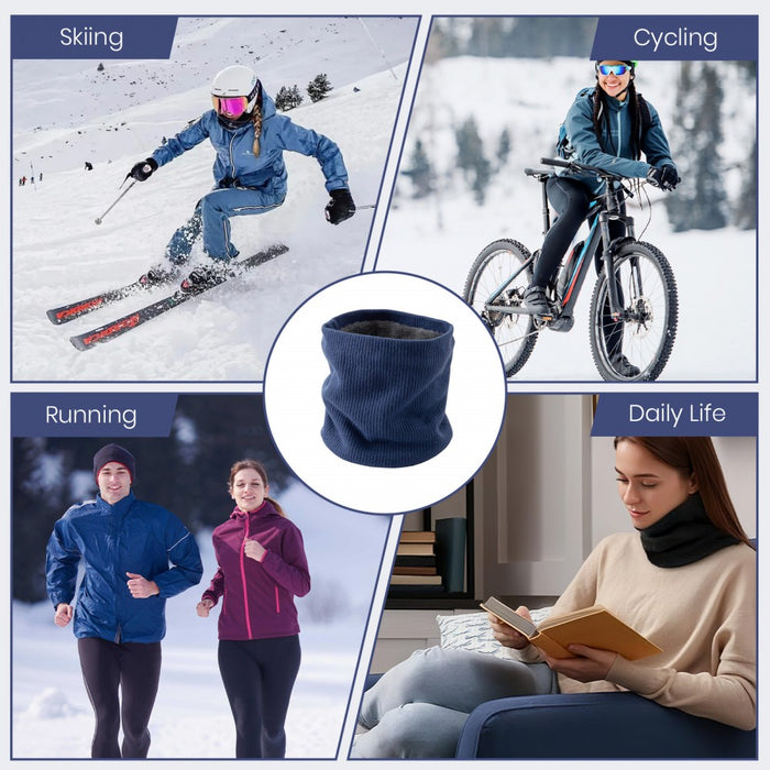 NWN5431 - Fleece-Lined Knit Neck Warmer Gaiter–Double-Layer Acrylic & Polyester, Stretchy, Soft, Wind-Resistant, Warm - Blue