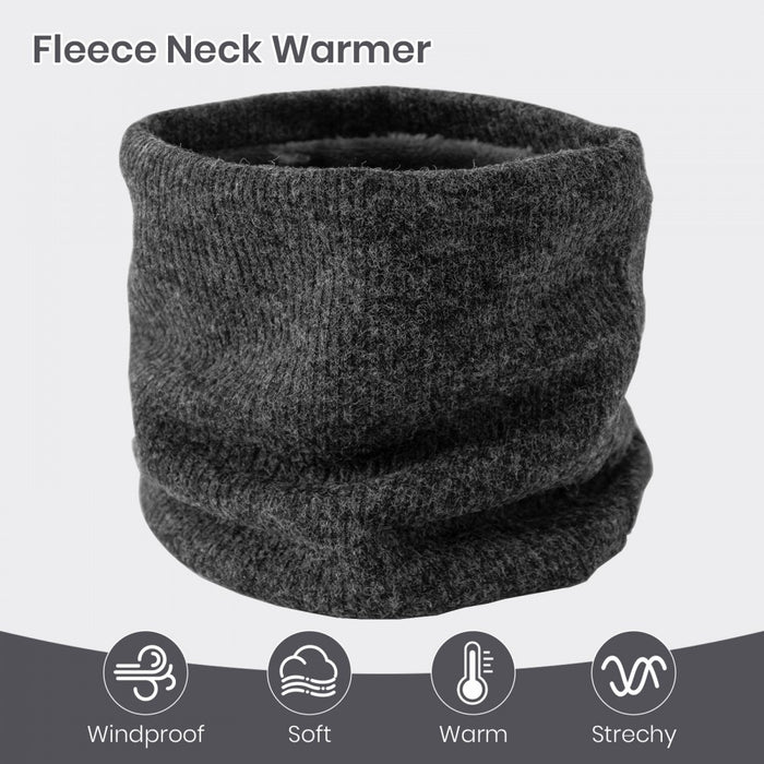 NWN5431 - Fleece-Lined Knit Neck Warmer Gaiter–Double-Layer Acrylic & Polyester, Stretchy, Soft, Wind-Resistant, Warm - Dark Grey
