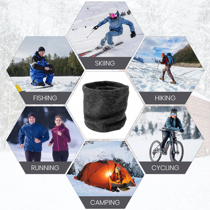 NWN5431 - Fleece-Lined Knit Neck Warmer Gaiter–Double-Layer Acrylic & Polyester, Stretchy, Soft, Wind-Resistant, Warm - Dark Grey