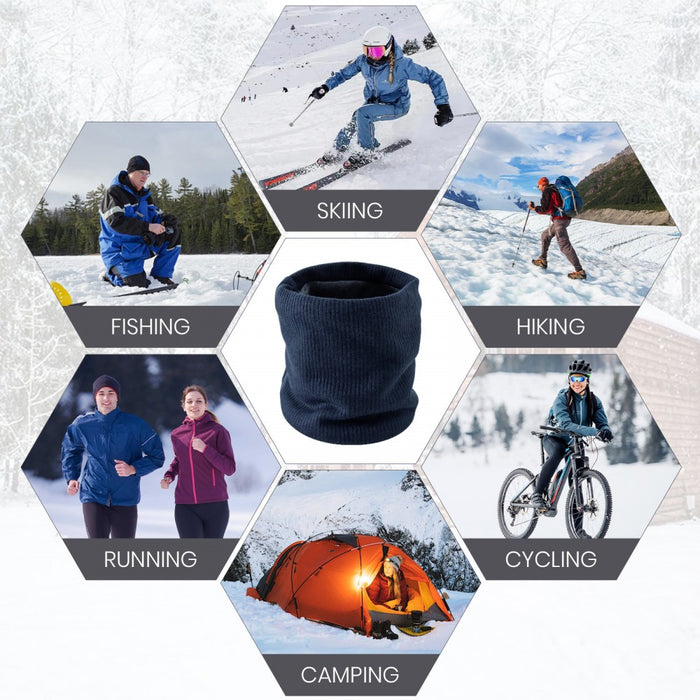 NWN5431 - Fleece-Lined Knit Neck Warmer Gaiter–Double-Layer Acrylic & Polyester, Stretchy, Soft, Wind-Resistant, Warm - Navy