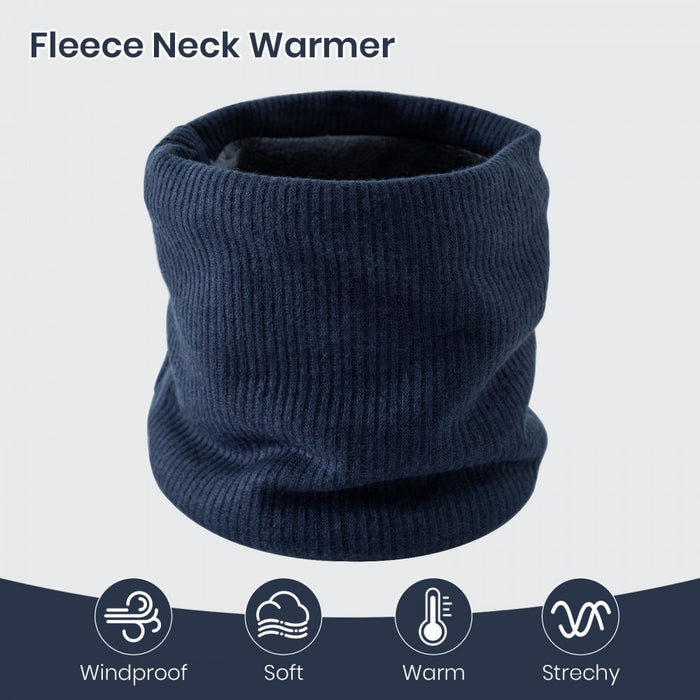 NWN5431 - Fleece-Lined Knit Neck Warmer Gaiter–Double-Layer Acrylic & Polyester, Stretchy, Soft, Wind-Resistant, Warm - Navy