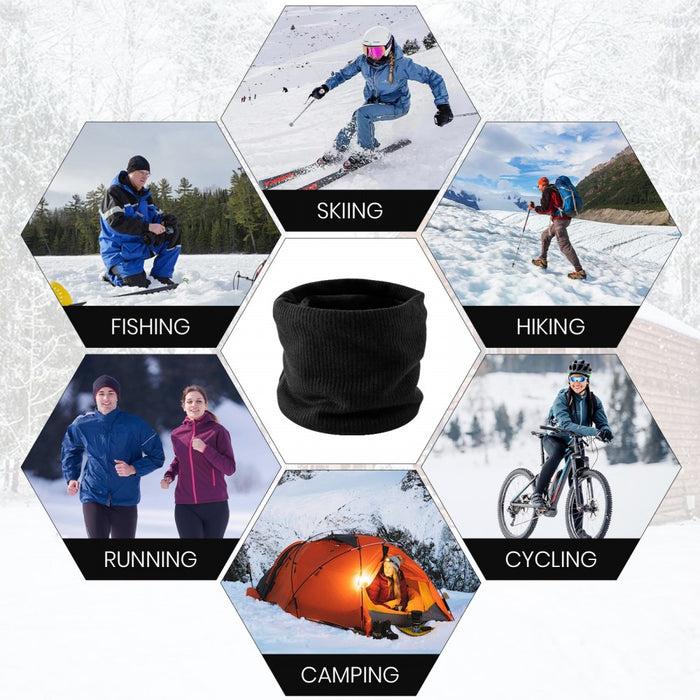 NWN5431 - Fleece-Lined Knit Neck Warmer Gaiter–Double-Layer Acrylic & Polyester, Stretchy, Soft, Wind-Resistant, Warm - Black