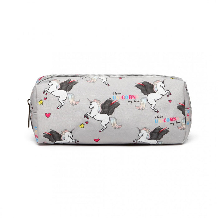 PC-UN - MISS LULU UNICORN CANVAS PENCIL CASE - GREY
