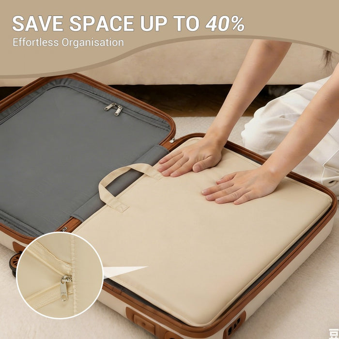 POK2523 - Kono 6-in-1 Hanging Travel Organiser Bag, Portable Foldable Packing Cubes Set with Trolley Sleeve - Beige