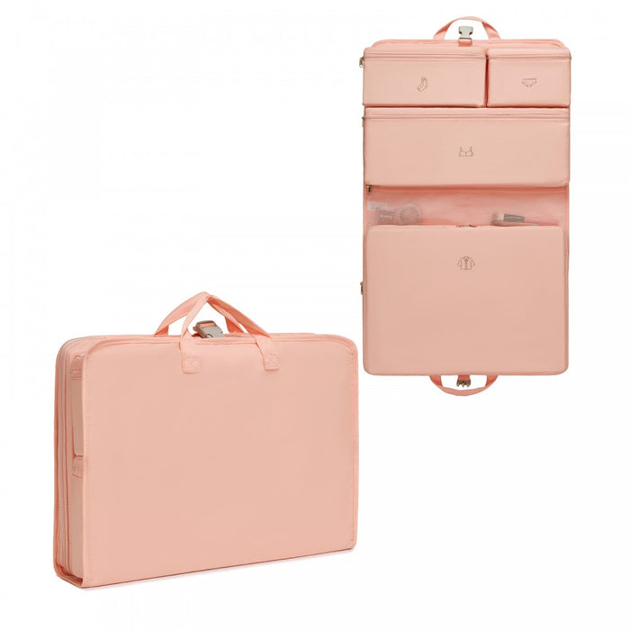 POK2523 - Kono 6-in-1 Hanging Travel Organiser Bag, Portable Foldable Packing Cubes Set with Trolley Sleeve - Pink