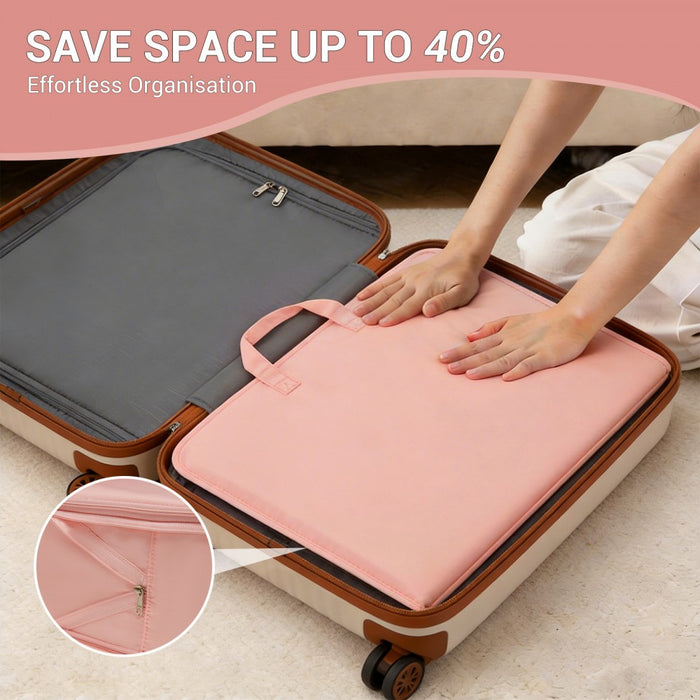 POK2523 - Kono 6-in-1 Hanging Travel Organiser Bag, Portable Foldable Packing Cubes Set with Trolley Sleeve - Pink